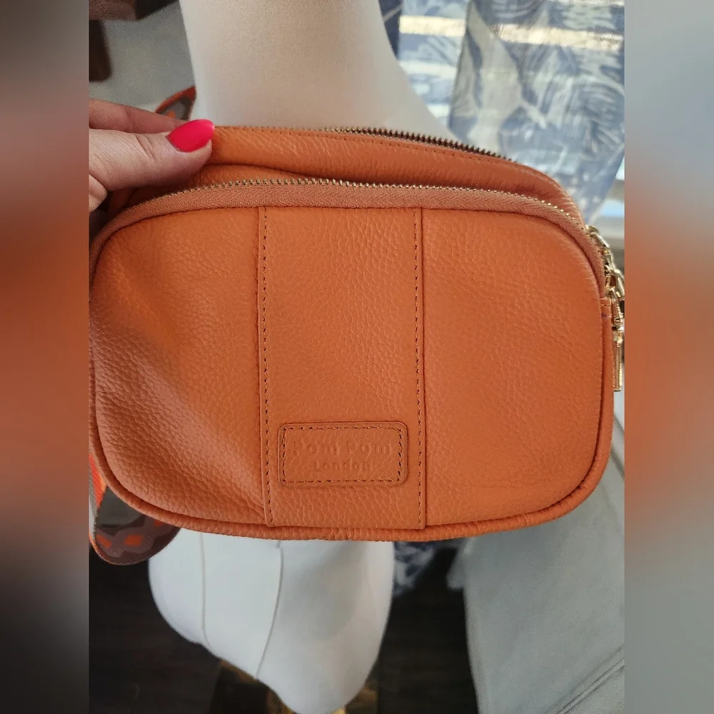 Pom Pom London Orange Crossbody Bag with Patterned Strap - Picture 2 of 9